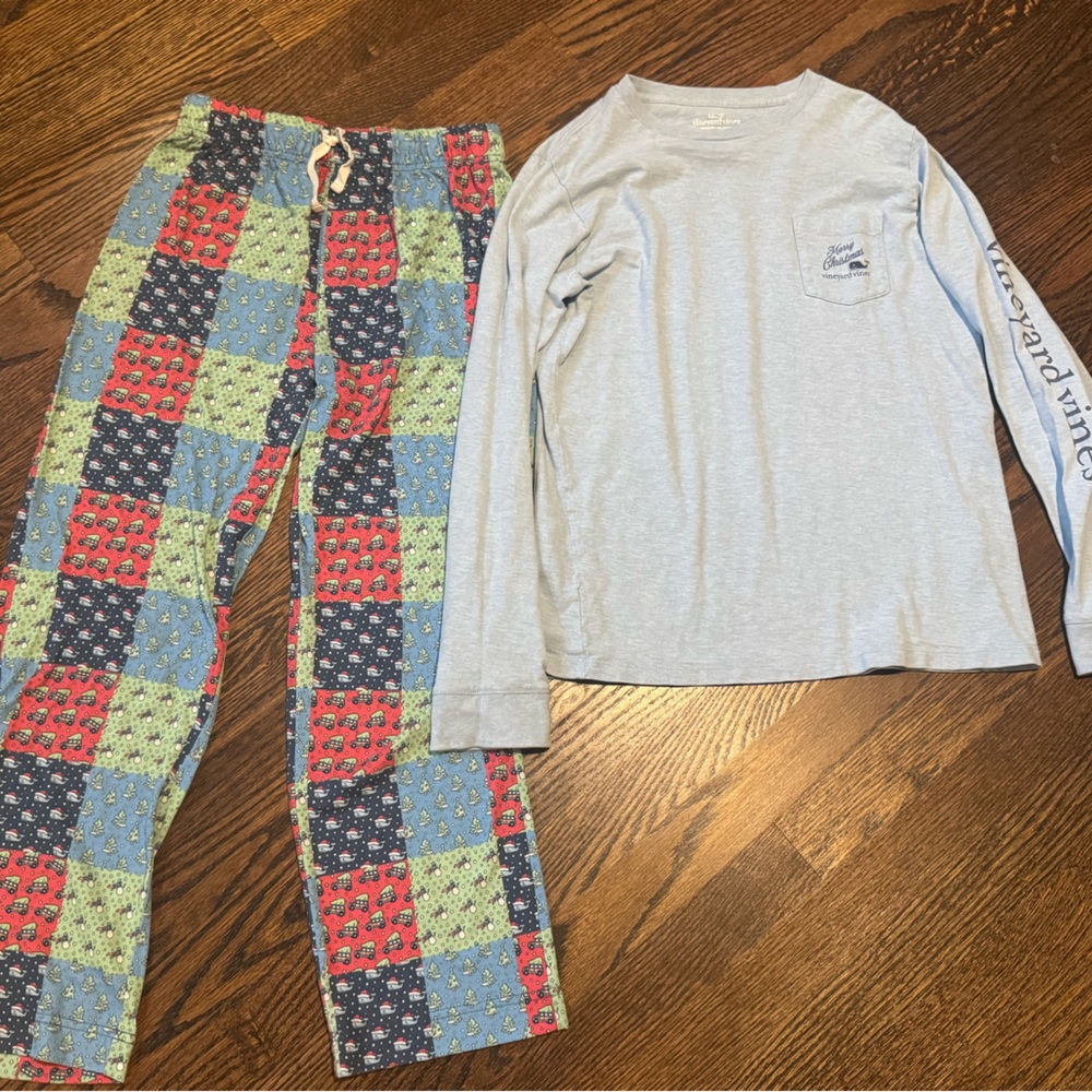 Kids Vineyard Vines Long Sleeve Tee and Pajamas Bottoms Set - Christmas Holiday